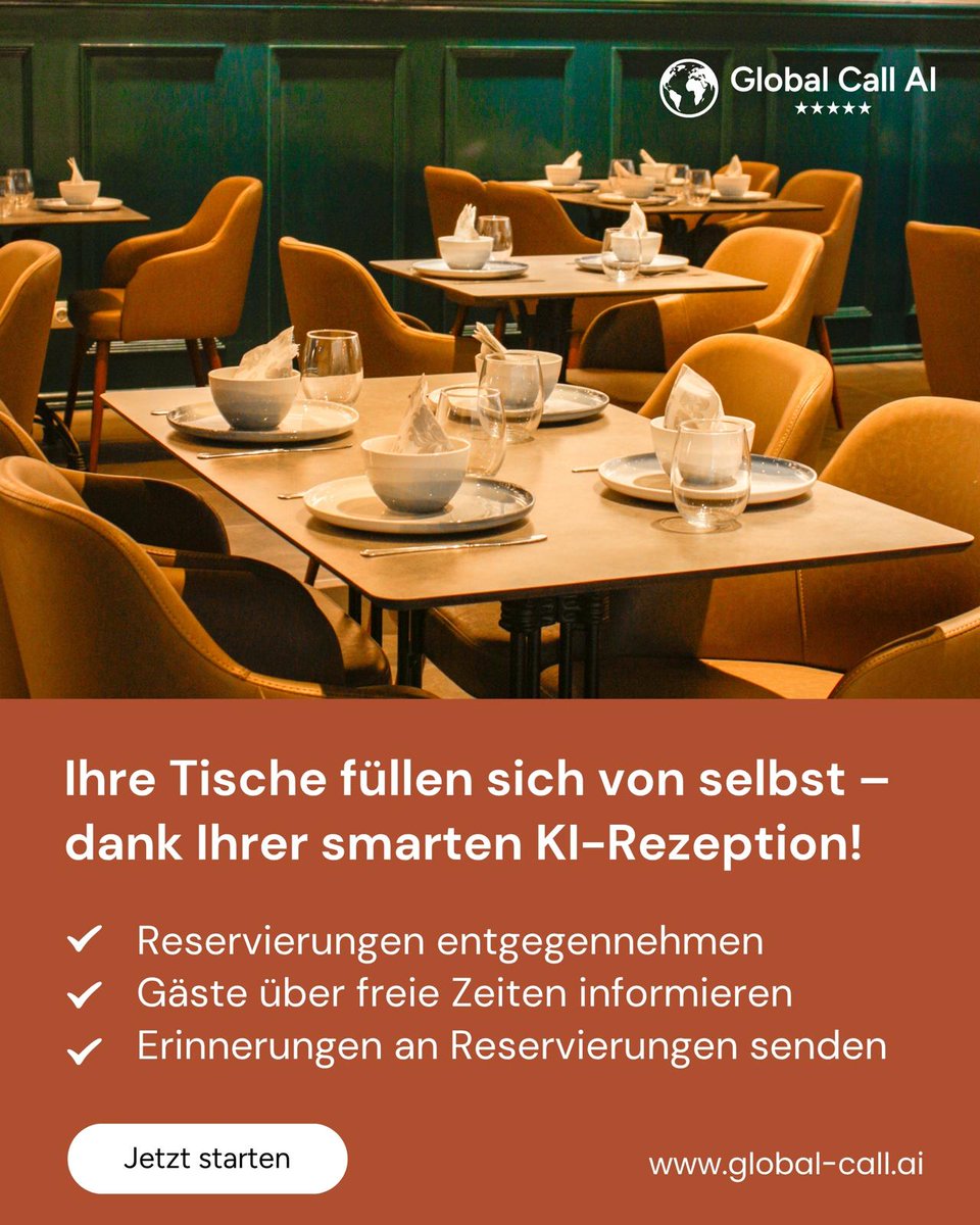 🍽️ Nie wieder einen Gast verpassen – auch wenn's im Service gerade rundgeht!

#Restaurant #Tischreservierung #Kundenservice #Gastfreundschaft #KIimEinsatz #Reservierungssystem #Digitalisierung #Servicequalität #Gastronomie2025 #GlobalCallAI
