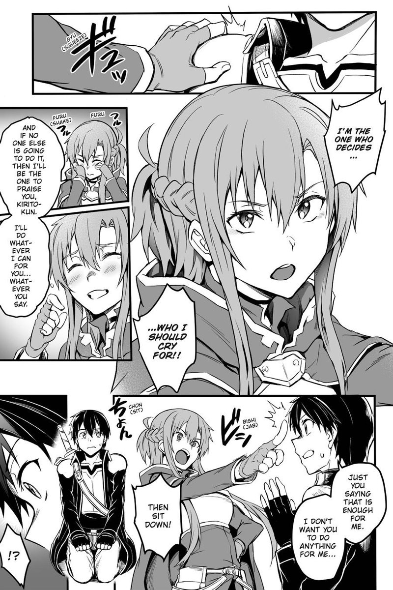 DualBladesSkill's tweet image. I am glad Kirito got to vent a bit and cry in Asuna's chest here after all the mistreatment he was getting by the other players since Kirito was viewed as the filthy beta tester🥺

Even Asuna cried because she realized it was unfair. But gives him a hug 🥹🖤