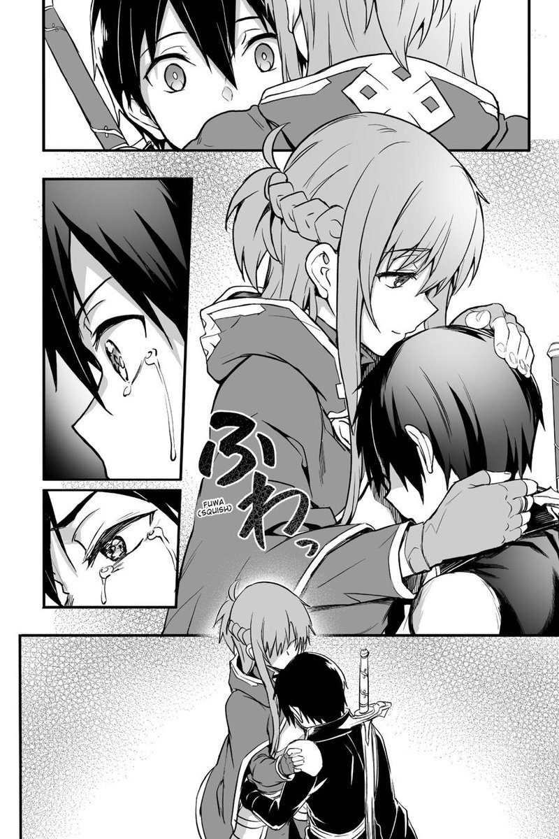 DualBladesSkill's tweet image. I am glad Kirito got to vent a bit and cry in Asuna's chest here after all the mistreatment he was getting by the other players since Kirito was viewed as the filthy beta tester🥺

Even Asuna cried because she realized it was unfair. But gives him a hug 🥹🖤