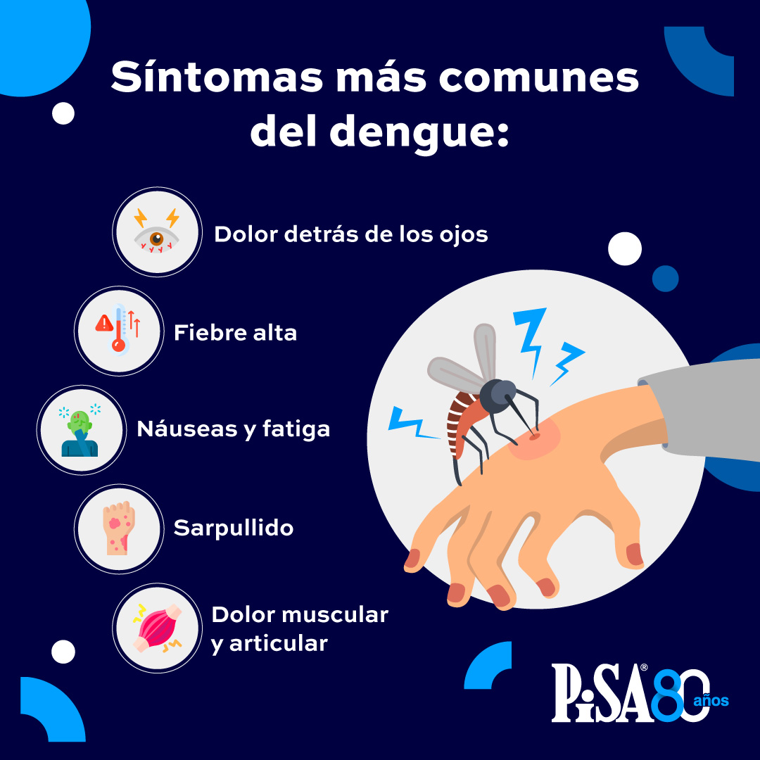 La incidencia del dengue sigue en aumento. En Jalisco, Veracruz y Michoacán concentran más del 60% de los casos confirmados.
Desde PiSA Farmacéutica te compartimos información clave para identificar esta enfermedad viral, transmitida por los mosquitos, y tomar medidas preventivas