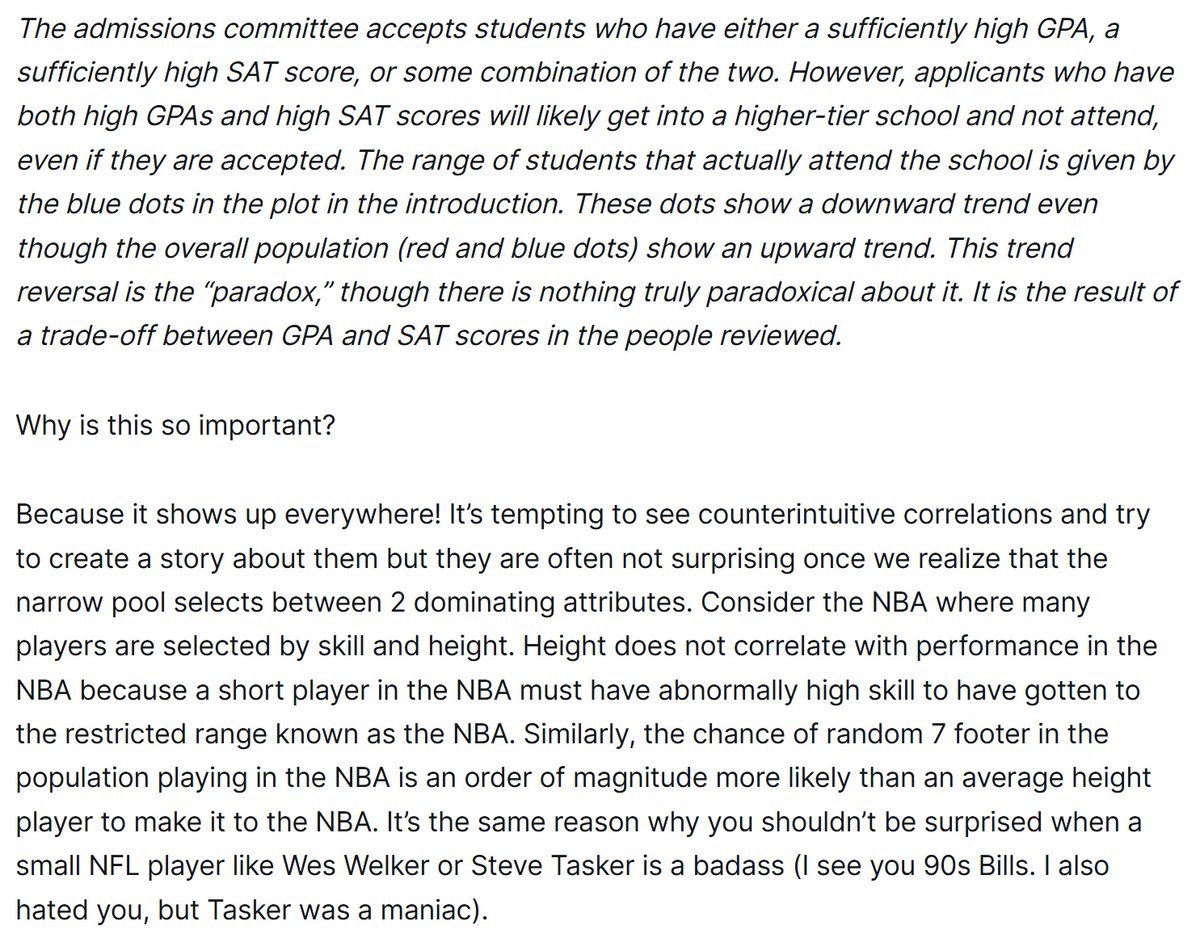 A neat look at Berkson's paradox from <a href="/KrisAbdelmessih/">Kris</a> 

Useful for anyone making predictions

blog.moontower.ai/berksons-parad…