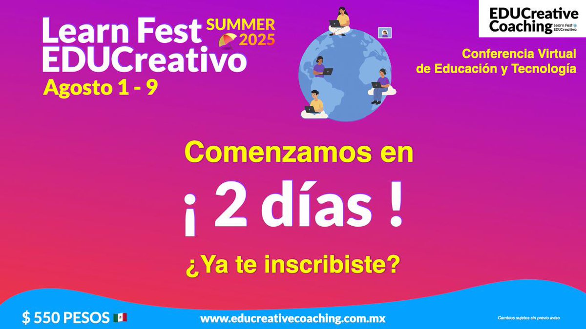 Programa: educreativecoaching.com.mx 

Inscríbete para recibir tus accesos a las conferencias:
· Eventbrite: learnfest25.eventbrite.com.mx