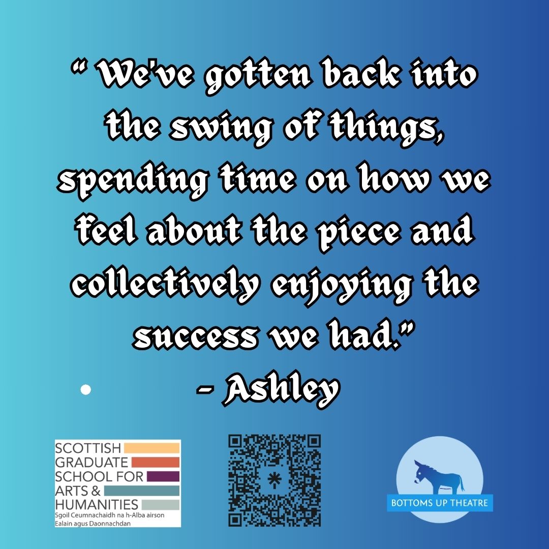 "The last couple of weeks have been a period of reflection and also celebration! We've  been taking time to think about how our preview went and how our audience responded (we had a very generous audience who gave us plenty of feedback!)"

Fringe tickets are through the QR code!