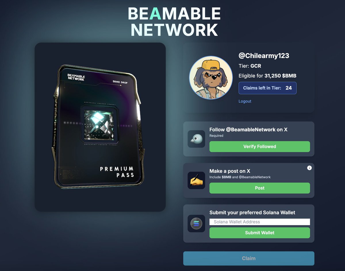 clementetv_'s tweet photo. Beamable is airdropping 1% of their $BMB supply to people depending on their CT mindshare rank

They're a gaming infrastructure company that powers some of the top web3 games

TGE coming Q4 this year

Check if you qualify here: https://t.co/pmJrDtRVrq https://t.co/QwZMs5dg9q