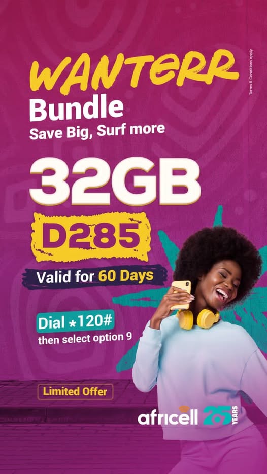 MS Bah Dynamic (@msbahdynamic) on Twitter photo Wanterr vs Summer Data Splash! <a href="/AfricellGM/">Africell Gambia</a> & <a href="/QCellgambia/">QCell SunuBuss</a> are blessing us with GBs this summer—32GB & 35GB for D285? Even Yeteh Jallow dey flex Wi-Fi now 😂
Whether it’s Comium pressure or divine intervention, Bravo! Now touch that Mega Bundle too 😎
#DataWar #Gambia Wanterr vs Summer Data Splash! <a href="/AfricellGM/">Africell Gambia</a> & <a href="/QCellgambia/">QCell SunuBuss</a> are blessing us with GBs this summer—32GB & 35GB for D285? Even Yeteh Jallow dey flex Wi-Fi now 😂
Whether it’s Comium pressure or divine intervention, Bravo! Now touch that Mega Bundle too 😎
#DataWar #Gambia
