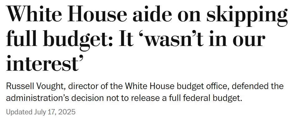 More and more presidents over time have released joke budget requests, intended to be dead on arrival. Not a huge loss given where this has been trending.

I would just ask that the admin release *all* the important backup data, such as the Public Budget Database, the AP, etc.