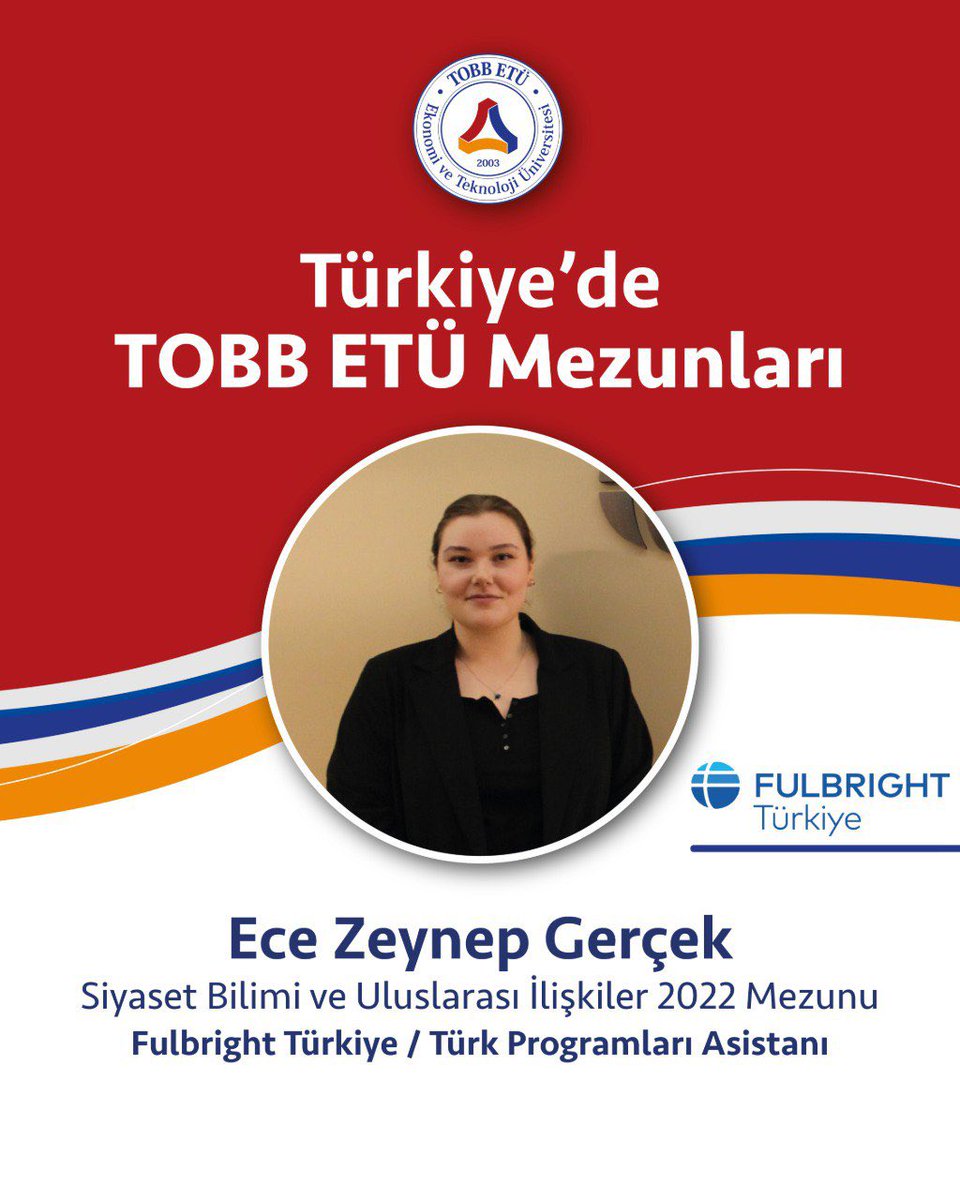 TOBB ETÜ mezunları, edindikleri güçlü akademik birikim ve uygulamalı eğitim deneyimiyle iş dünyasında fark yaratmaya devam ediyor!

Siyaset Bilimi ve Uluslararası İlişkiler 2022 mezunumuz Ece Zeynep Gerçek, Fulbright Türkiye’de Türk Programları Asistanı olarak kariyerini