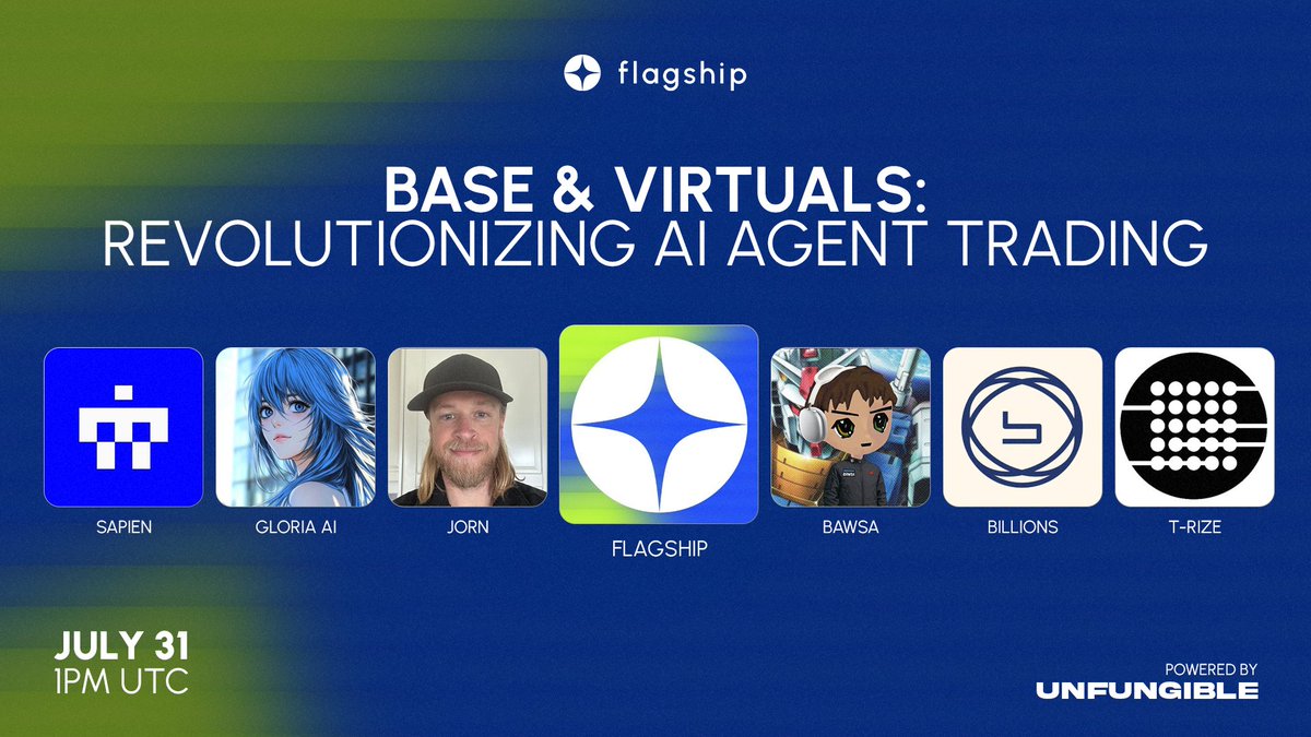 BASE &amp; VIRTUALS: REVOLUTIONIZING AI AGENT TRADING

Join <a href="/JornvanFlagship/">Jorn | CEO Flagship.fyi</a> as we explore how BASE &amp; VIRTUALS are transforming AI agent trading. Discover strategies, market implications, and what this means for the future of Web3.

📅 Date: 31 July 2025, 1PM UTC / 3PM CEST  

Set