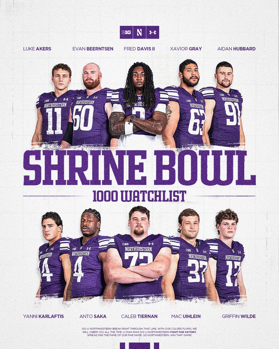 Northwestern Football (@nufbfamily) on Twitter photo 10 'Cats land on the <a href="/ShrineBowl/">East-West Shrine Bowl</a> Watchlist! 10 'Cats land on the <a href="/ShrineBowl/">East-West Shrine Bowl</a> Watchlist!