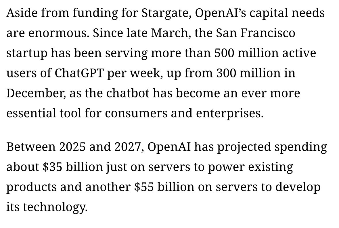 NIK (@ns123abc) on Twitter photo 🚨NEWS: OpenAI <a href="/sama/">Sam Altman</a> projects spending ~$35 billion on inference and $55 on training models between 2025 and 2027
holy fucking kek 🚨NEWS: OpenAI <a href="/sama/">Sam Altman</a> projects spending ~$35 billion on inference and $55 on training models between 2025 and 2027
holy fucking kek