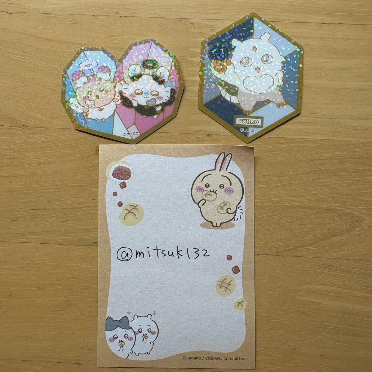 mitsuk132's tweet photo. 【交換】ちいかわ キラキラダイカットステッカー グミ

【譲】モモンガ＆古本屋、あのこ

【求】うさぎ単体、うさぎ(ハチ)

よろしくお願いします。 https://t.co/PJC55RFyJ9