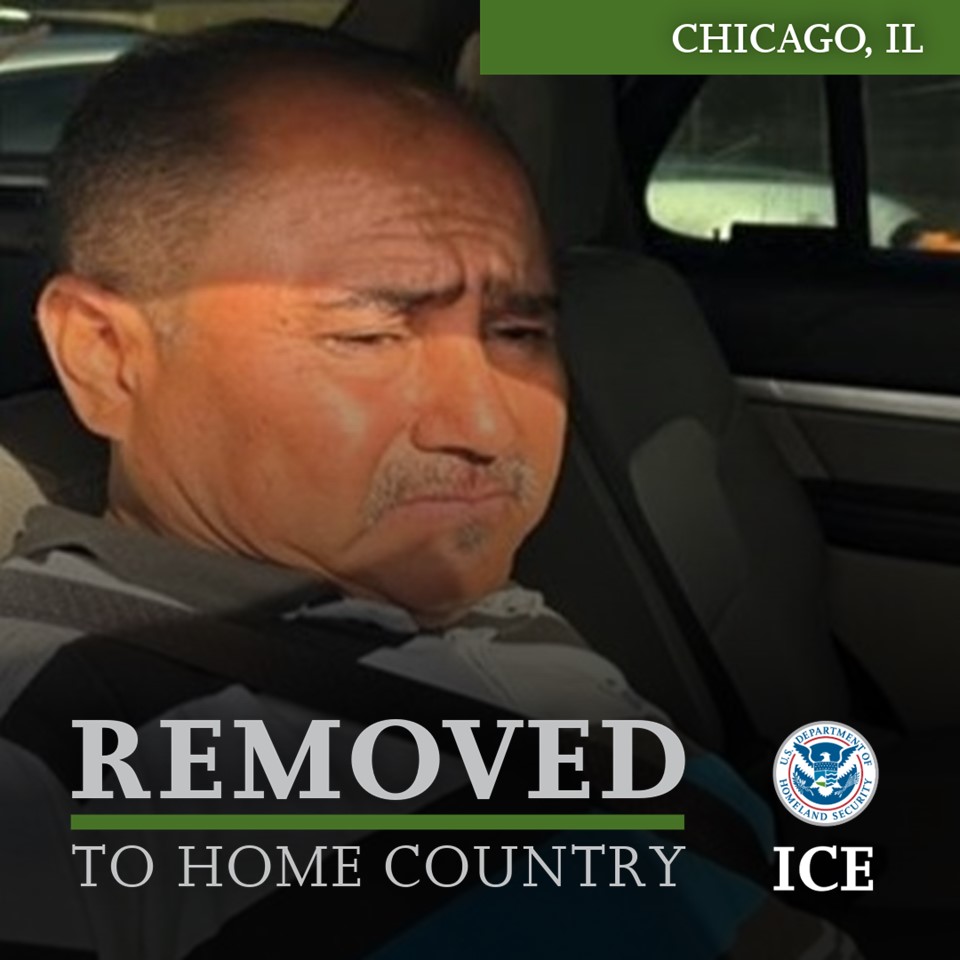 ICE <a href="/EROChicago/">ICE Chicago</a> arrested Antonio Rosales-Rodriguez, 53, a citizen of Mexico with a criminal history in IL of arrests or convictions for domestic violence, theft, DUI, and criminal transmission HIV. Rosales was removed to his home country July 9 as ordered by an immigration judge.