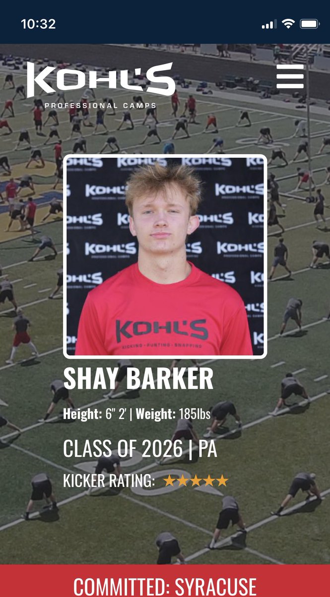 Shay Barker (@shaybarker24) on Twitter photo After a great camp in Gatlinburg, I am extremely grateful to receive my 5th star.
<a href="/KohlsKicking/">Kohl's Kicking Camps</a> <a href="/EddieMish22/">Coach Eddie Mish</a> <a href="/OneOnOneNJNYPA/">One On One Kicking Northeast</a> <a href="/LanceFrazier15/">Lance Frazier</a> <a href="/RickyBrumfield/">Coach B</a> <a href="/CoachWCoale/">William Coale</a> <a href="/CoachEMarcCuse/">Emmanuel Marc</a> <a href="/FranBrownCuse/">Fran Brown</a> After a great camp in Gatlinburg, I am extremely grateful to receive my 5th star.
<a href="/KohlsKicking/">Kohl's Kicking Camps</a> <a href="/EddieMish22/">Coach Eddie Mish</a> <a href="/OneOnOneNJNYPA/">One On One Kicking Northeast</a> <a href="/LanceFrazier15/">Lance Frazier</a> <a href="/RickyBrumfield/">Coach B</a> <a href="/CoachWCoale/">William Coale</a> <a href="/CoachEMarcCuse/">Emmanuel Marc</a> <a href="/FranBrownCuse/">Fran Brown</a>