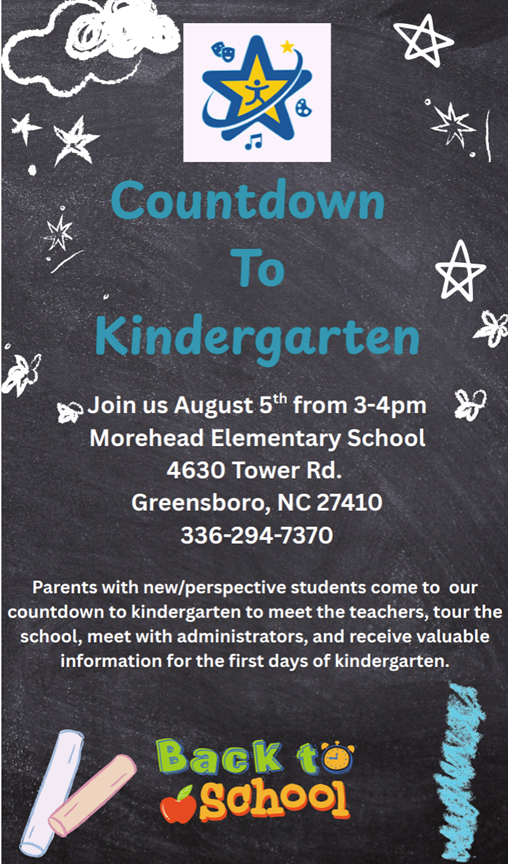 Attention new Kindergarten STAR Families!  Morehead cannot wait to meet you!  Please join us for an afternoon of our new students getting to know the school, classrooms, teachers, and all of the "ins and outs" of the first days.  The joy of Kindergarten lies ahead! <a href="/GCSchoolsNC/">Guilford Co. Schools</a>