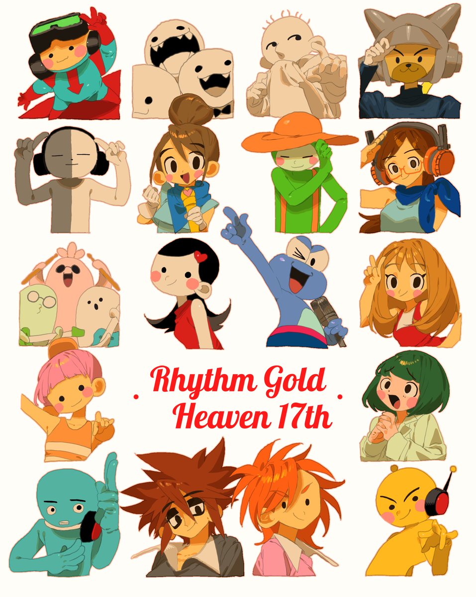 リズム天国ゴールド17周年おめでとうございます！よく描くキャラと描いてみたかったキャラでお祝いします👏

Rhythm Heaven Gold 17th Anniversary!!
