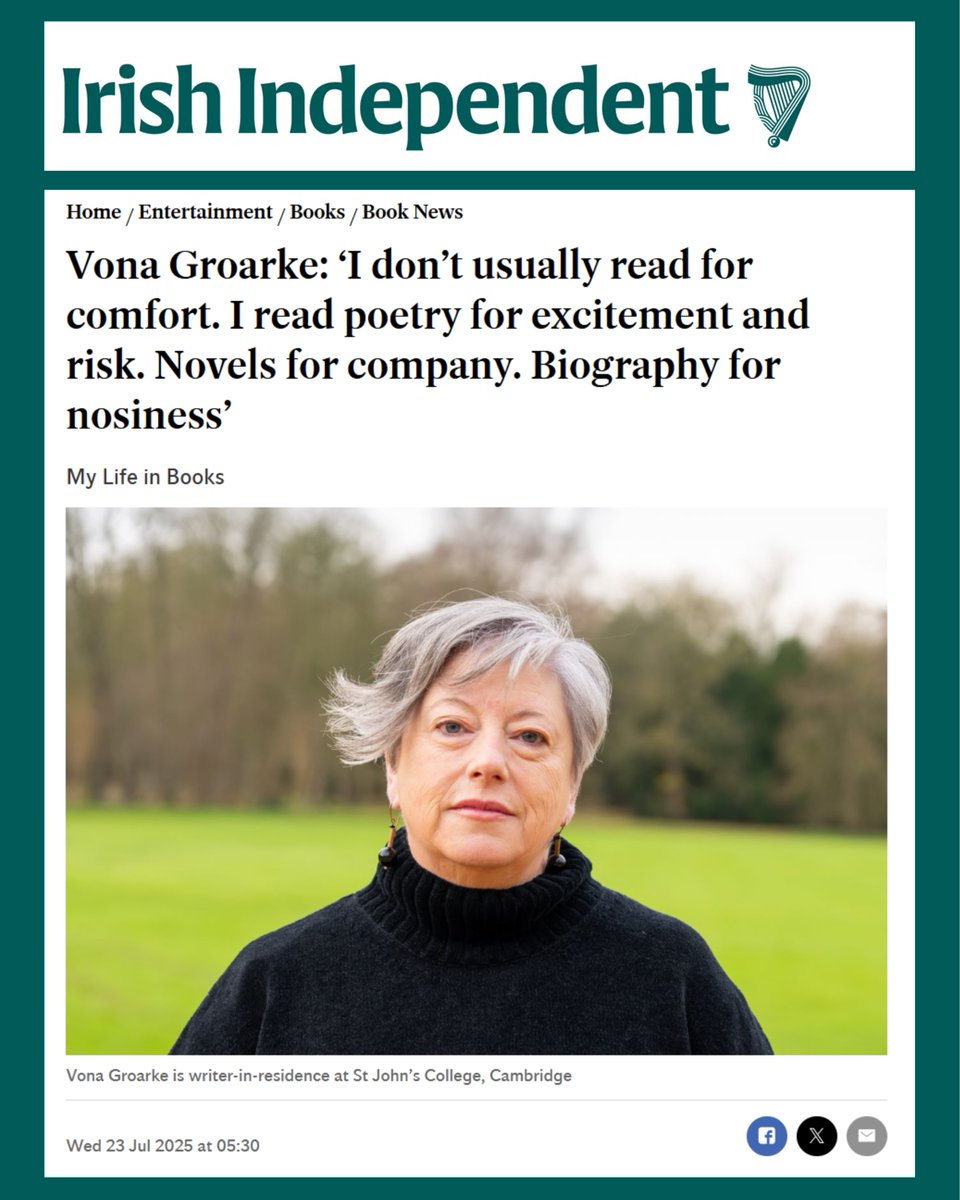 The next Ireland Professor of Poetry Vona Groarke, was interviewed in the Sunday Independent’s My Life in Books at the weekend.

Read the full article here:
independent.ie/entertainment/…