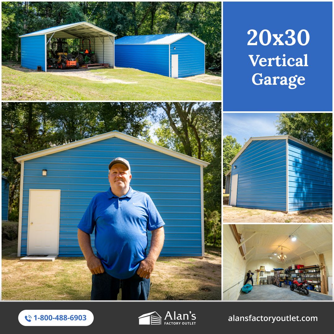 Traven turned his space into something truly special with a 20x30 vertical garage from Alan’s Factory Outlet. From storage to hobbies he’s got room for it all! Visit alansfo.com/4elA1hs to order yours today!
