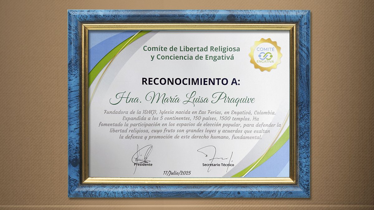 🇨🇴 Reconocimiento a la Hermana María Luisa Piraquive por el Comité de Libertad Religiosa y Conciencia de Engativá, Bogotá, Colombia – julio de 2025
🔗 idmji.org/reconocimiento…

📅 El pasado 17 de julio de 2025, el Comité de Libertad Religiosa y Conciencia de Engativá otorgó un