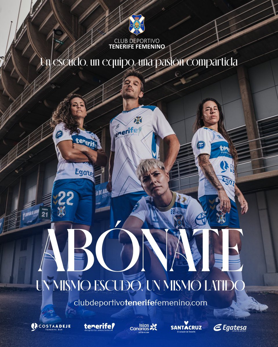 👏 Arranca la campaña de abonos del CD Tenerife Femenino 

Un escudo, un equipo, una pasión compartida 🤍💙 

🎟️ Ya puedes adquirir tu abono en el siguiente enlace: 

🔗 clubdeportivotenerifefemenino.com/abonados

#UnMismoLatido #CostaAdejeTenerife #CDTFemenino