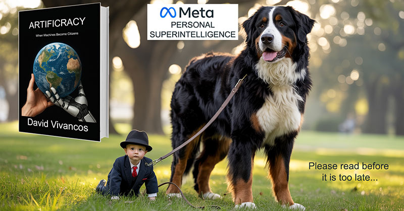 David Vivancos - e/acc (@vivancosdavid) on Twitter photo #Meta Just announced Personal #SuperIntelligence !!!
Who will handle the leash, #ASIs or the humans?
Reading artificracy.com will help figure out realistic options...
A bit presumptuous to say the least to think that humans will pet ASIs....
#Artificracy #Artificiology #Meta Just announced Personal #SuperIntelligence !!!
Who will handle the leash, #ASIs or the humans?
Reading artificracy.com will help figure out realistic options...
A bit presumptuous to say the least to think that humans will pet ASIs....
#Artificracy #Artificiology