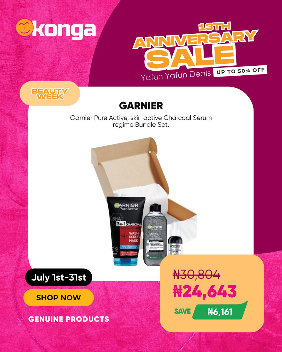 ShopKonga's tweet photo. Shop your Garnier skincare at prices too good to gatekeep.
These bundle deals save you more!
Only on Konga Beauty Week π
β¨
#GlowAndSave #kongabeautyweek #kongaat13 https://t.co/8AzAGCa0LQ