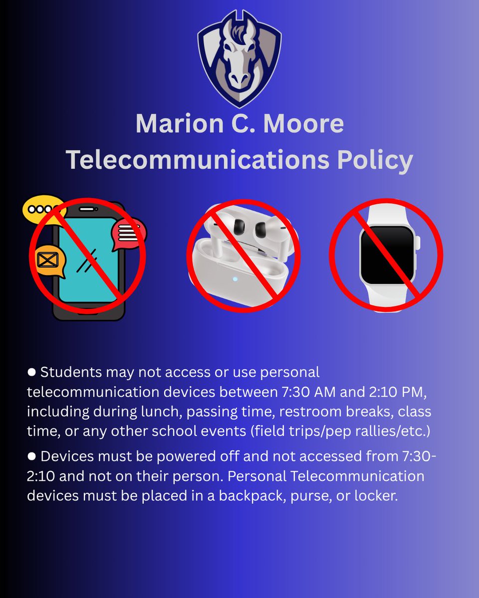 mooremustangs's tweet photo. ‼️📱 Marion C. Moore Cell Phone and Personal Communications Policy📱‼️
#KNOWmoore https://t.co/EpcF7CEcBs
