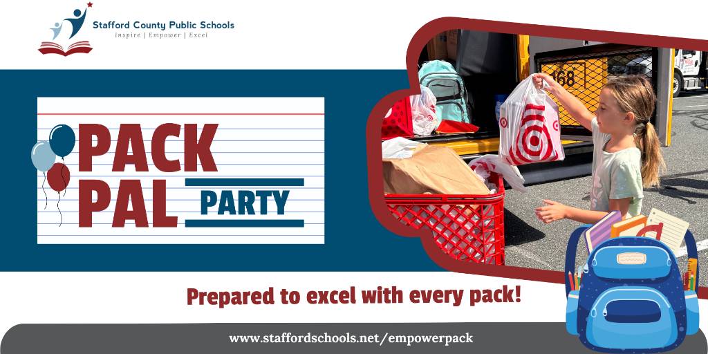 📣 Just 3 days until the Pack Pal Party!
Join us for the final collection event of the Empower Pack Project and help students across Stafford walk into the school year with confidence and supplies.

📍 Drop off location: Target – Stafford Marketplace
🗓️ Saturday, August 2 | 🕘