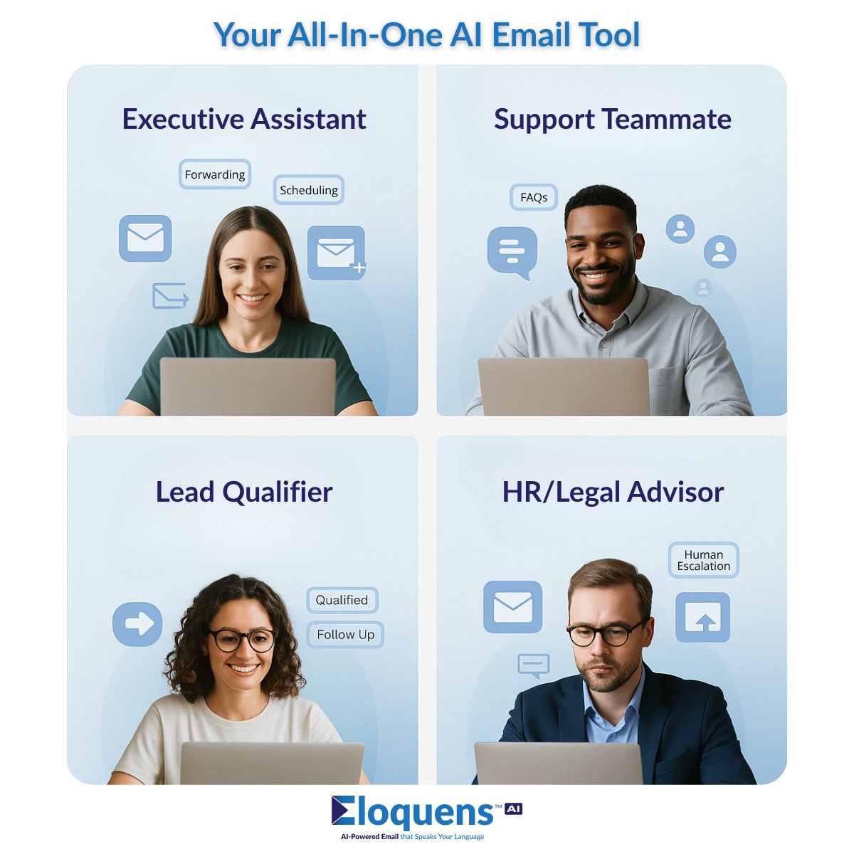 EAs. Support reps. Lead qualifiers. HR teammates. An all-in-one AI tool in your inbox.

Teams use <a href="/EloquensAI/">EloquensAI</a> to follow your data and processes, stay grounded in what your company knows and escalate when a human is needed.

How would you use it? 
hubs.li/Q03z5rBX0