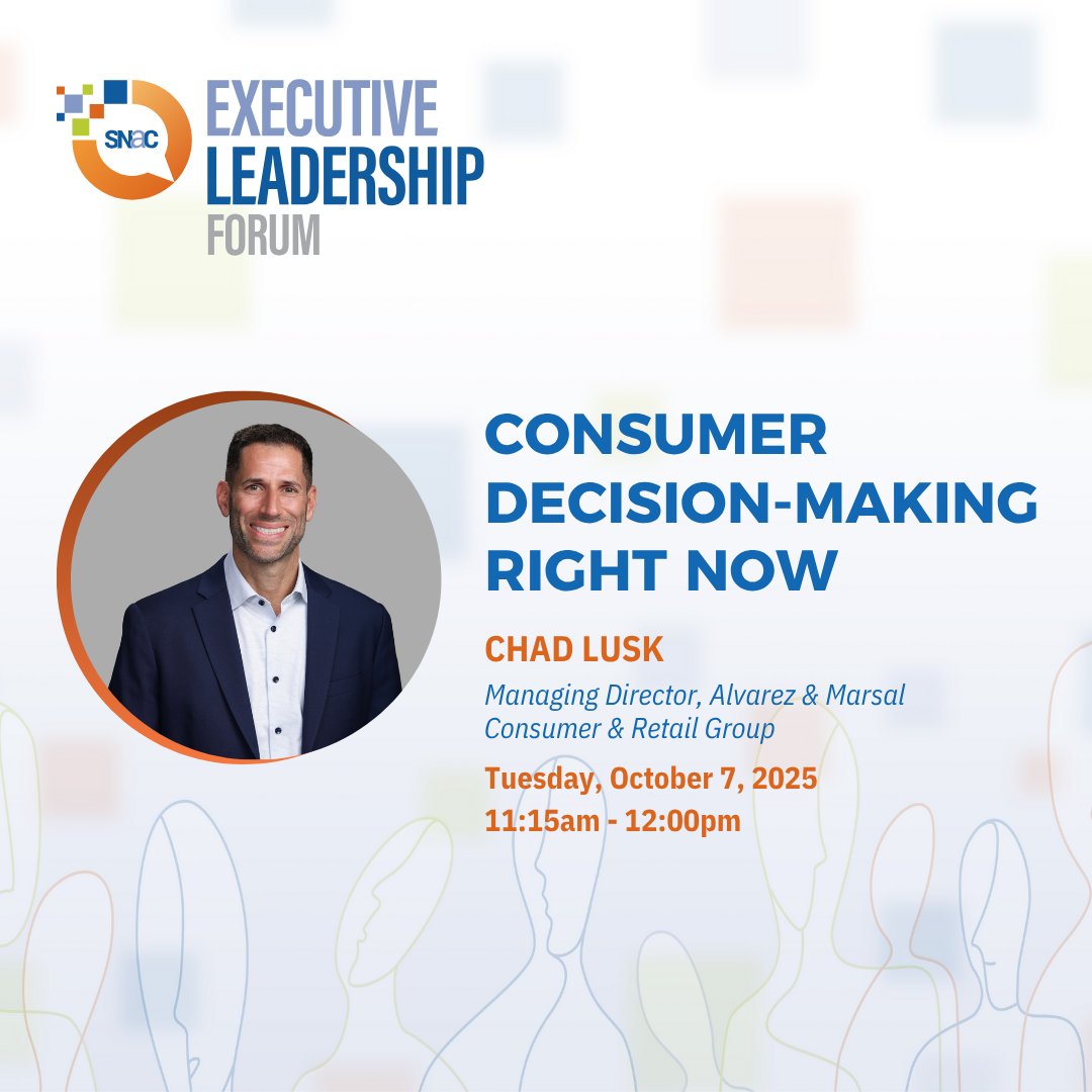 Join us at SNAC’s Executive Leadership Forum for an exclusive look into evolving shopper behaviors with Chad Lusk, Managing Director at Alvarez &amp; Marsal.​

📍 October 6-8, 2025 | Montage Deer Valley, Park City, UT​ 

snacintl.org/event/executiv…​

#ELF2025 #ExecutiveLeadershipForum