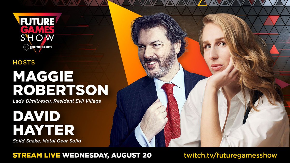 FutureGamesShow (@futuregamesshow) on Twitter photo We are SO thrilled to announce that <a href="/DavidBHayter/">David Hayter</a> (Snake? SNAKE?! SNAAAAAAKE! 📦) and <a href="/maggiethebard/">Maggie Robertson</a> (the magnificent Lady Dimitrescu 🩸) are presenting the Future Games Show <a href="/gamescom/">gamescom</a> on August 20!
Set a reminder to watch here: youtube.com/live/ZVRK-bSdk… We are SO thrilled to announce that <a href="/DavidBHayter/">David Hayter</a> (Snake? SNAKE?! SNAAAAAAKE! 📦) and <a href="/maggiethebard/">Maggie Robertson</a> (the magnificent Lady Dimitrescu 🩸) are presenting the Future Games Show <a href="/gamescom/">gamescom</a> on August 20!
Set a reminder to watch here: youtube.com/live/ZVRK-bSdk…