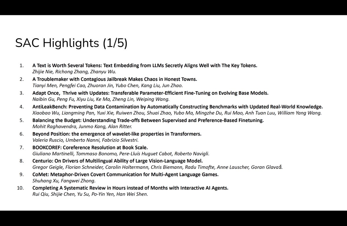 aclmeeting's tweet image. 🎉 Before we close, let's give a huge shoutout to the SAC Highlights at ACL 2025! 🌟 These Senior Area Chair selected papers represent some of the most impactful and exciting work across various tracks  #ACL2025NLP #SACHighlights #NLProc #ComputationalLinguistics