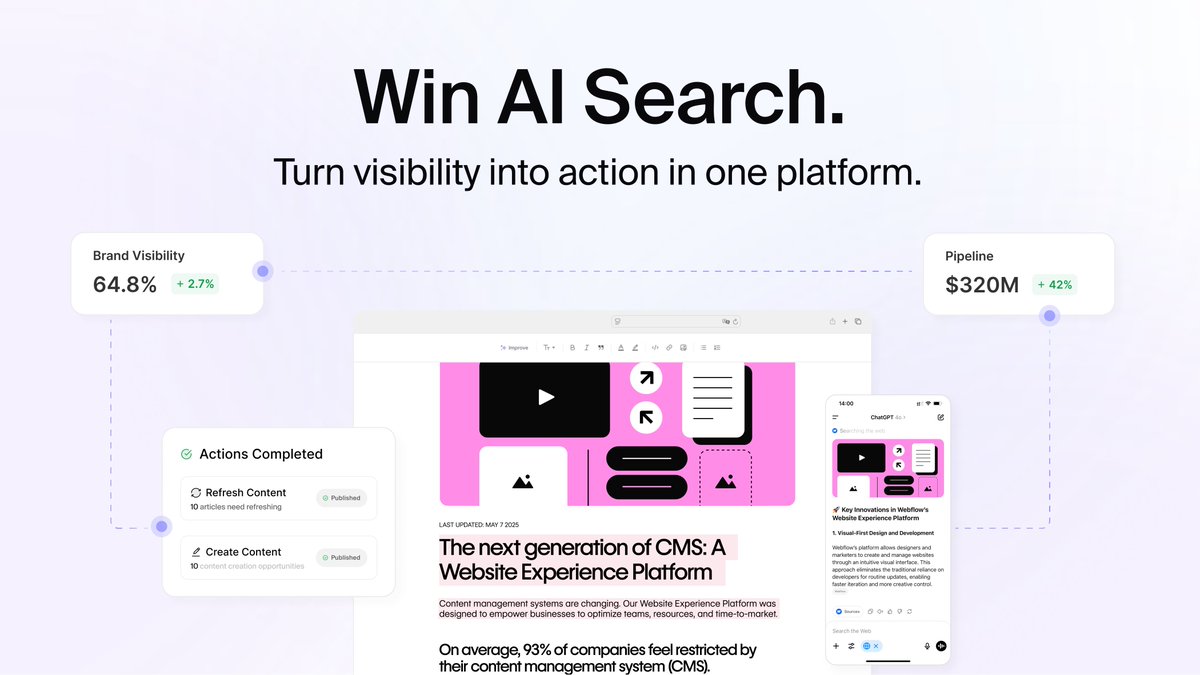 We’re thrilled to announce early access to our newest release in AirOps: 
AI Search Visibility → Action

Too many teams are stuck watching dashboards, unsure what to do next.
Visibility doesn’t drive pipeline. Action does.

Visibility insights and action are now together in