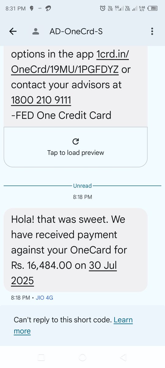 <a href="/OneCardHelp/">OneCard Help</a> <a href="/GetOneCardIN/">OneCard</a> <a href="/FederalBankLtd/">Federal Bank Ltd</a>
Urgent! ONECARD Recovery agent are making unauthorized payments on my credit card 9915.  without my consent . Please investigate, and stop these illegal activities immediately.
<a href="/RBI/">ReserveBankOfIndia</a> <a href="/nsitharaman/">Nirmala Sitharaman</a>
<a href="/PMOIndia/">PMO India</a> <a href="/FinMinIndia/">Ministry of Finance</a> <a href="/MingadYt/">Recovery Walo Ka Fufa</a>