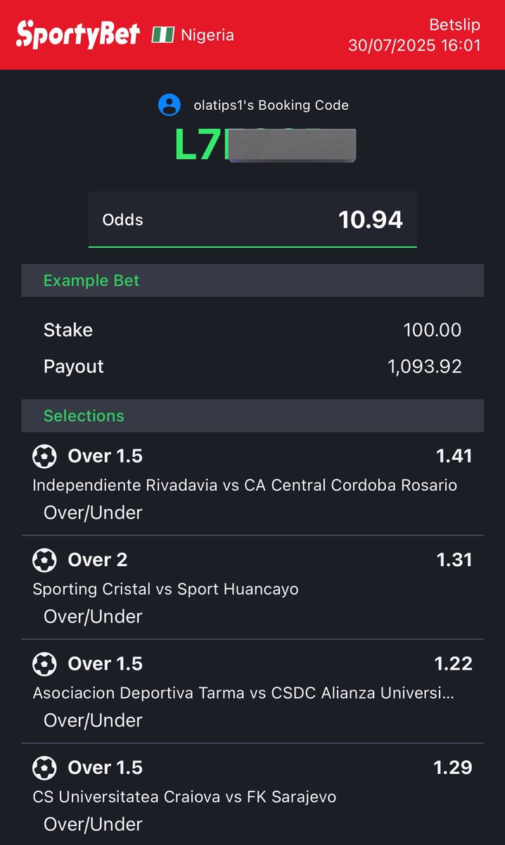 Todays 10 ODDS in Telegram Channel

t.me/OLATIPS123