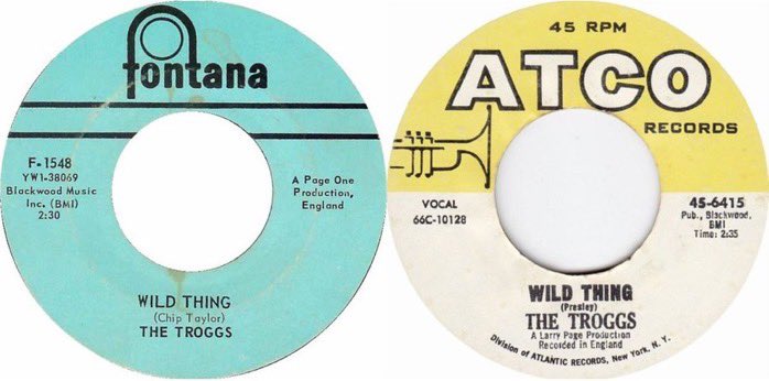 Jul30,1966 The Troggs start a 2wk run at #1 on the billboard Hot100 singles chart with "Wild Thing" written by Chip Taylor. Simultaneously pressed on both Atco (US) and Fontana Records (UK), the charts use both sales to help the Troggs get to #1. Originally recorded and released