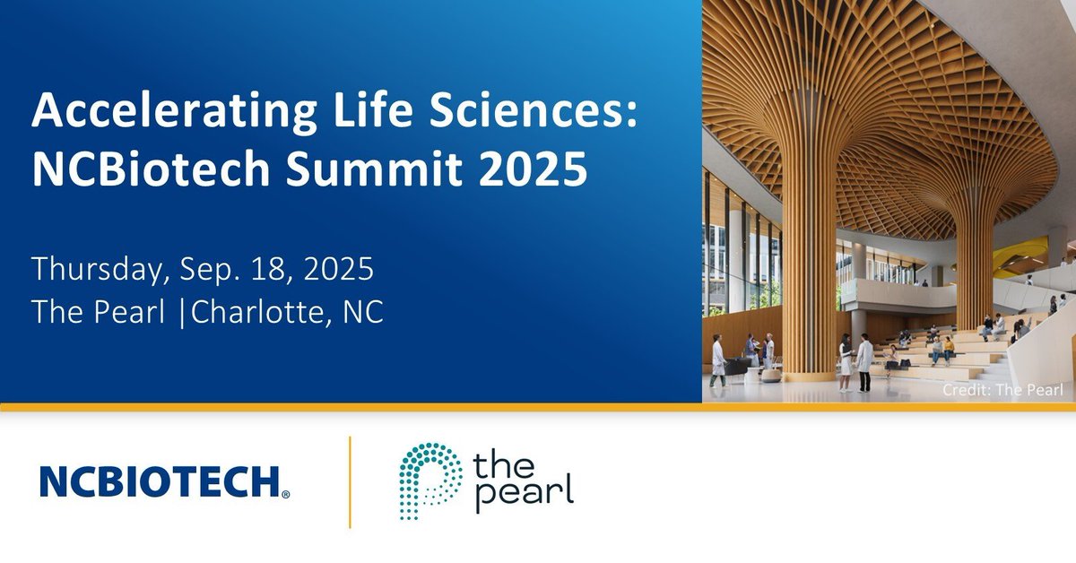 NCBiotech #NCLifeSciences (@ncbiotech) on Twitter photo Accelerating Life Sciences: NCBiotech Summit 2025 will be held on Sep. 18 at The Pearl in Charlotte, NC. Attend and discover how North Carolina is accelerating innovation and more. Early bird pricing ends Aug. 10. Register at: hubs.ly/Q03zmm5r0 #NCBiotechSummit25 Accelerating Life Sciences: NCBiotech Summit 2025 will be held on Sep. 18 at The Pearl in Charlotte, NC. Attend and discover how North Carolina is accelerating innovation and more. Early bird pricing ends Aug. 10. Register at: hubs.ly/Q03zmm5r0 #NCBiotechSummit25
