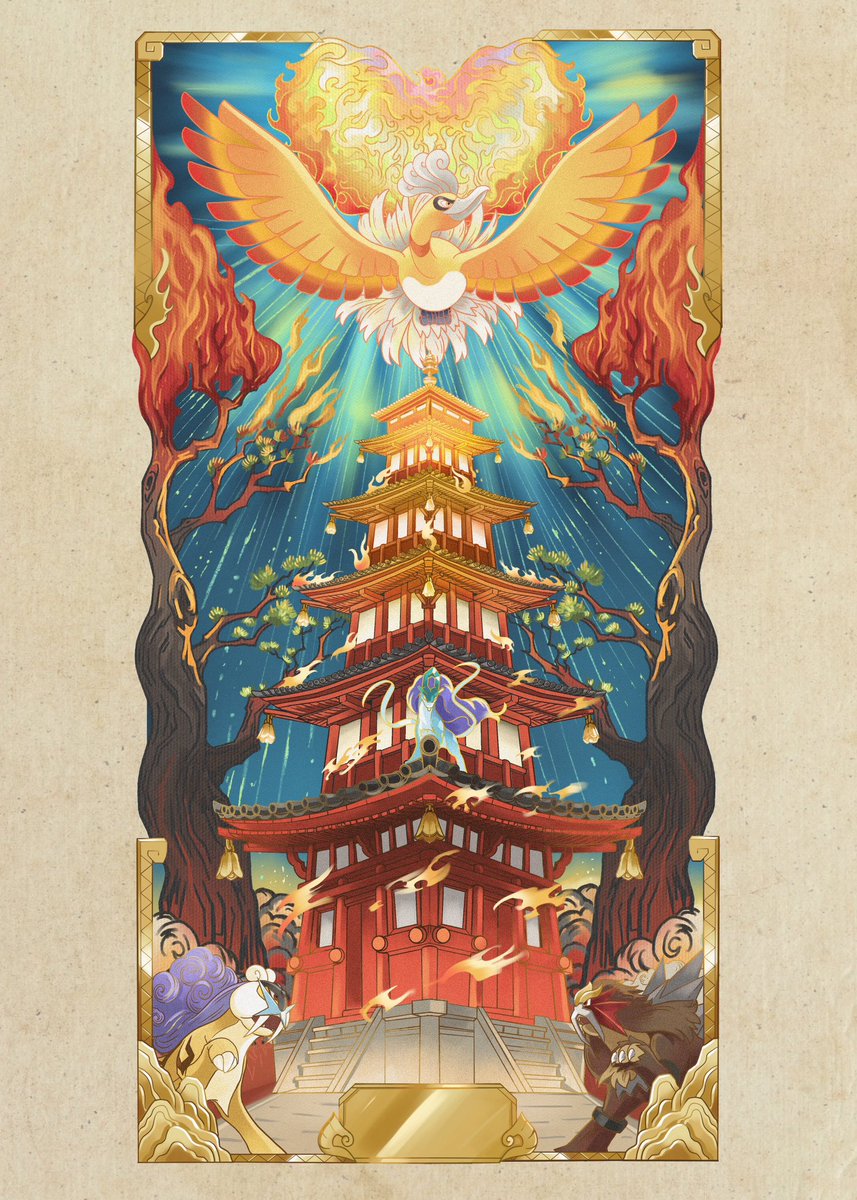 [FANART]
Poketarot: The tower
All my love and hope for tcg pocket <3 
#pokemon #hooh #suicune #raikou #entei #tarot
