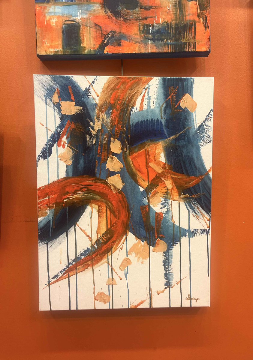 #AgoraArtist Sherri Springer showcases her recent abstract series in Auburn, Alabama—a vibrant college town known for the Auburn Tigers and their iconic colors: orange and navy blue. Her expressive works echo the local spirit with bold hues and dynamic movement. Congrats, Sherri!