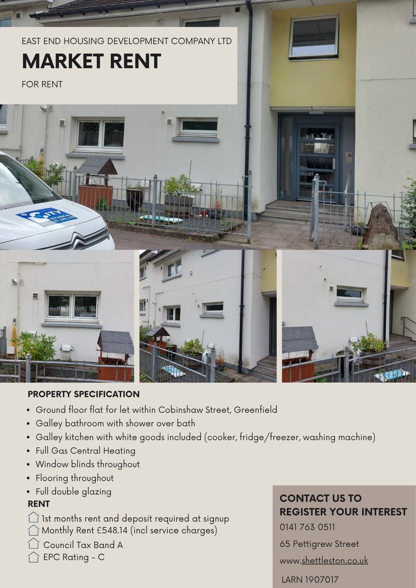 Market Rent Property Coming Soon! One bedroom ground-floor flat for let within Greenfield with galley kitchen (incl. white goods), galley bathroom, flooring and blinds. For full details, visit zurl.co/i04m0