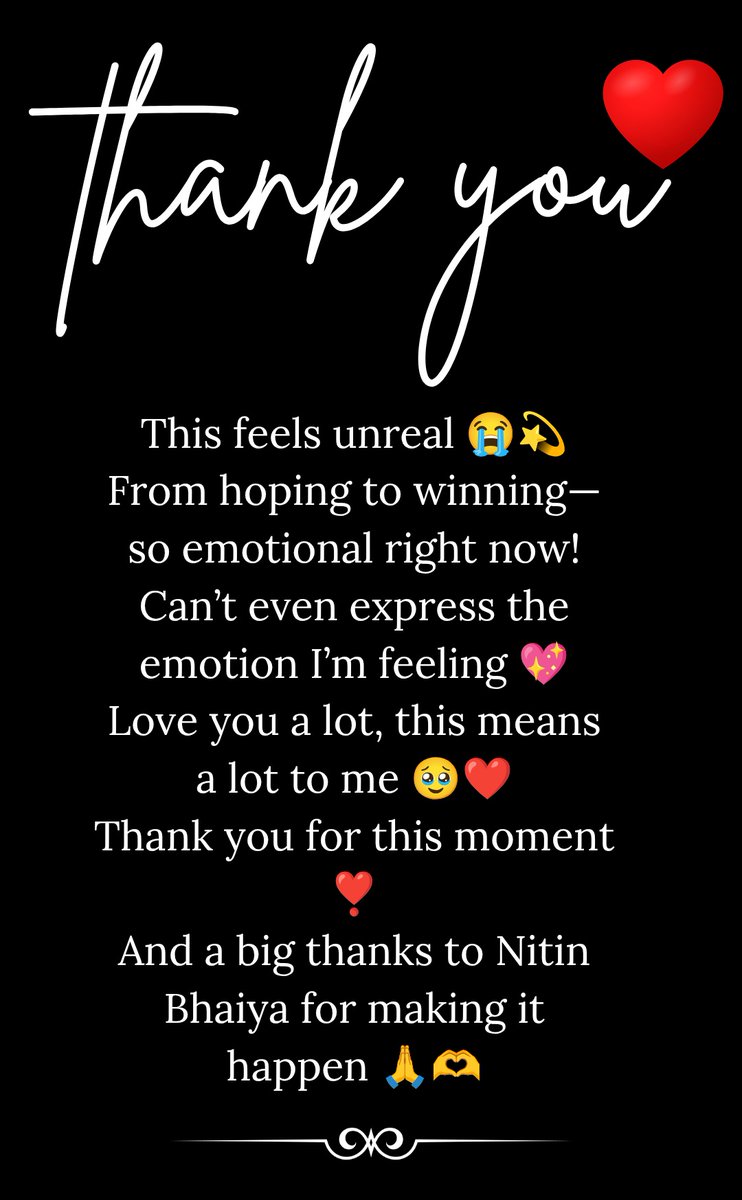 Dilip Jain ✨𝒟𝓙✨ (@dilipjain077) on Twitter photo This feels unreal 😭💫
From hoping to winning-so emotional right now. Can’t even express the emotion I’m feeling 💖 Love you a lot, this means a lot to me 🥹❤️ Thank you for this moment ❣️
And a big big big thanks to <a href="/techbharatco/">Tech Bharat (Nitin Agarwal)</a> Bro for making it happen 🙏🫶♥️ This feels unreal 😭💫
From hoping to winning-so emotional right now. Can’t even express the emotion I’m feeling 💖 Love you a lot, this means a lot to me 🥹❤️ Thank you for this moment ❣️
And a big big big thanks to <a href="/techbharatco/">Tech Bharat (Nitin Agarwal)</a> Bro for making it happen 🙏🫶♥️