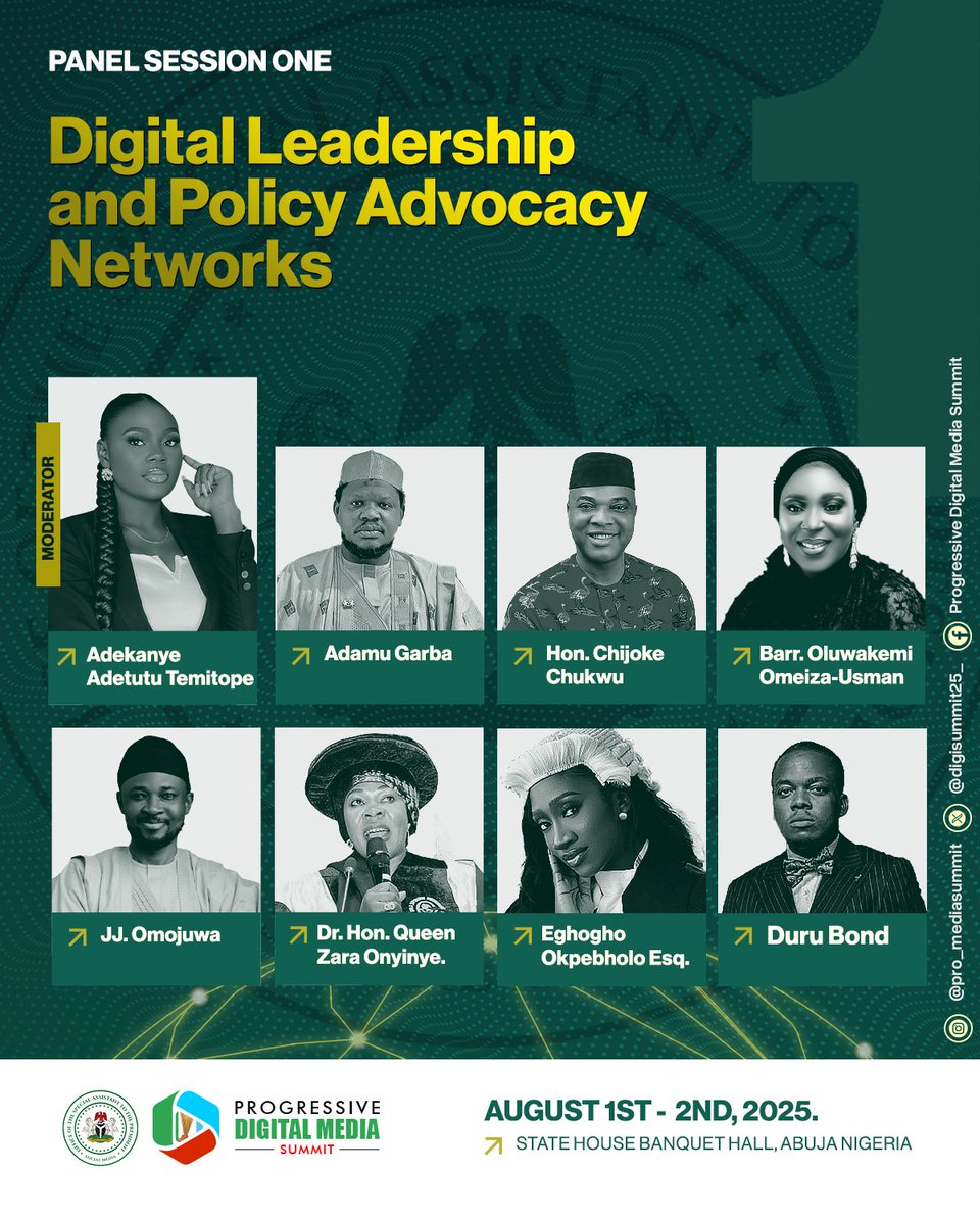 Kicking off Day 1, Panel 1 at the Progressive Digital Media Summit, top experts will examine “Digital Leadership &amp; Policy Advocacy Networks,” focusing on how digital platforms are reshaping governance and engagement in Nigeria. #DigiMediaSummit2025