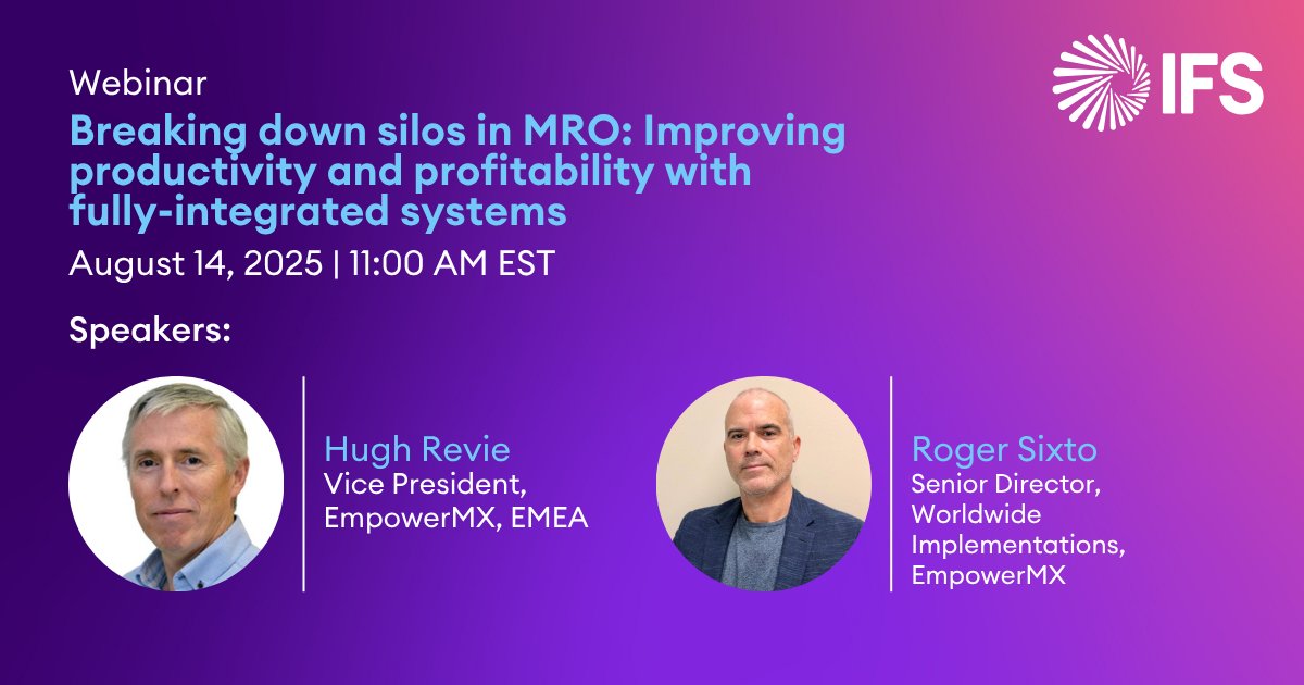 In today’s competitive MRO landscape, profitability can't be left to chance—silos have no place in an #AvMRO hangar!

New IFS #EmpowerMX webinar shows MROs how to eliminate guesswork &amp; leverage granular data to make every visit more effective

Register: ifs.link/ylVaCd