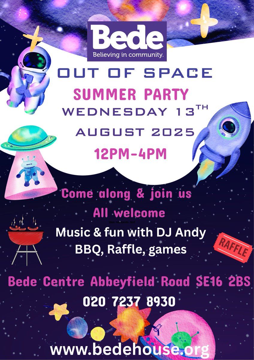 Don't forget our out of space, out of this world summer party, Bede Centre, Wednesday 13th August. 

Details are below. 

Aliens welcome. Humans tolerated!