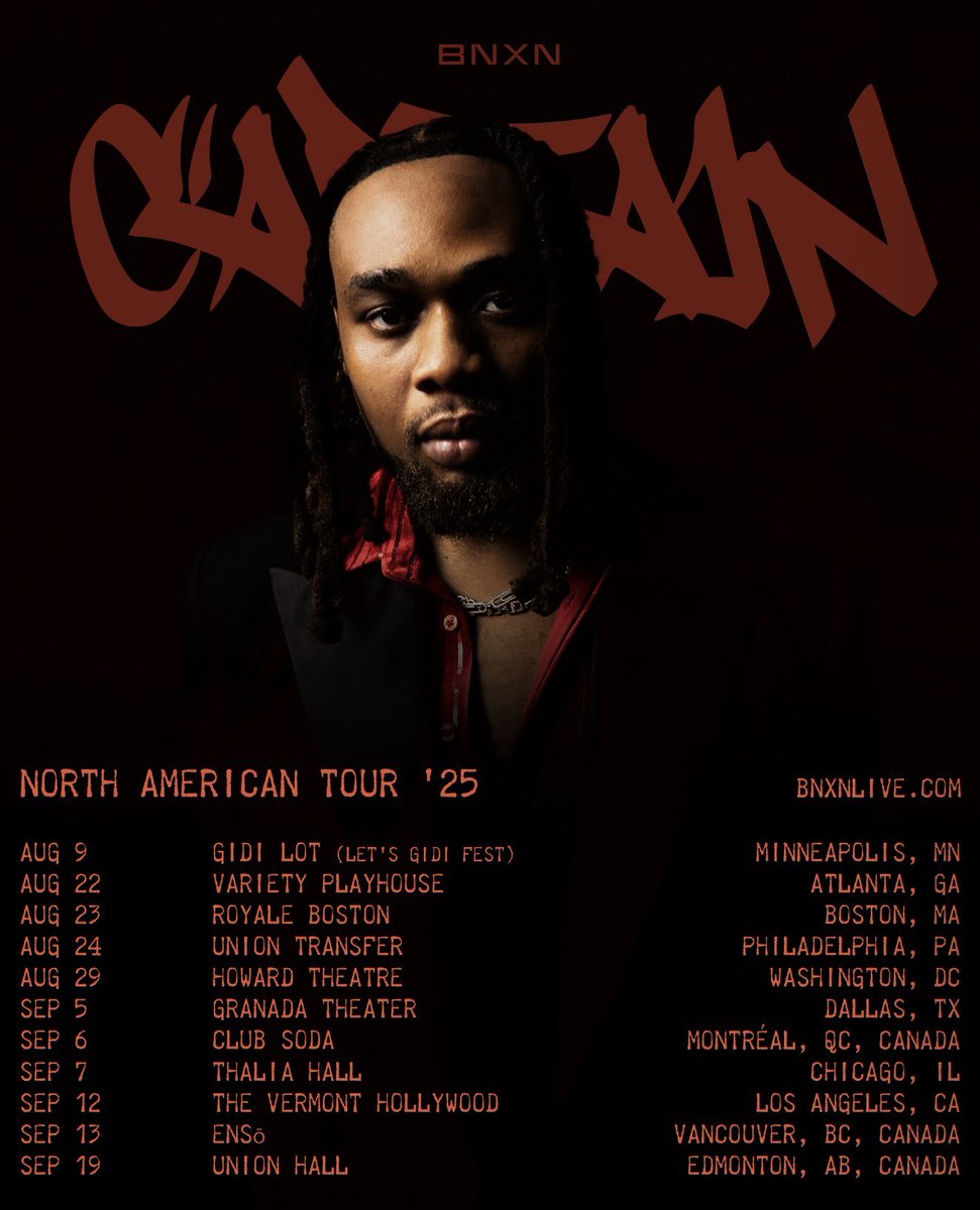 BNXN announces his North American Tour, kicking off in August.