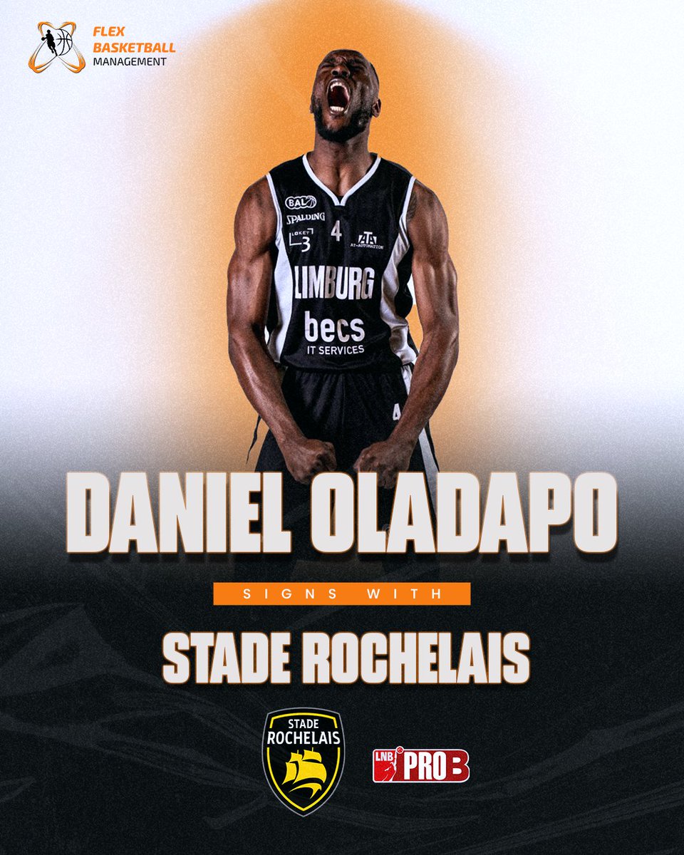 Flex Basketball Management (@flexbball) on Twitter photo We’re proud to announce that Dan Oladapo has signed with <a href="/SR_Rupella/">Stade Rochelais Basket</a> in the highly competitive French Pro B! 🤞✍️🇫🇷
After a strong and consistent season, Dan earns a well-deserved upgrade in his career — and we’re excited to see him make an impact at the next level.
Lets work We’re proud to announce that Dan Oladapo has signed with <a href="/SR_Rupella/">Stade Rochelais Basket</a> in the highly competitive French Pro B! 🤞✍️🇫🇷
After a strong and consistent season, Dan earns a well-deserved upgrade in his career — and we’re excited to see him make an impact at the next level.
Lets work