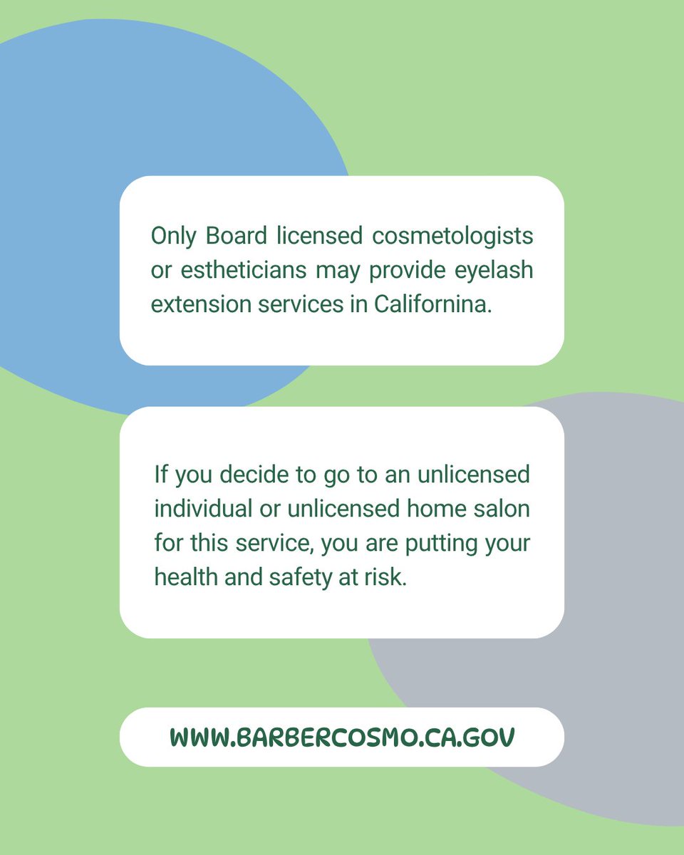 ⚡️Eyelash Extensions⚡️Only Board licensed cosmetologists or estheticians may provide eyelash extension services in California. ⚡️If you decide to go to an unlicensed individual or unlicensed home salon for this service, you are putting your health and safety at risk.