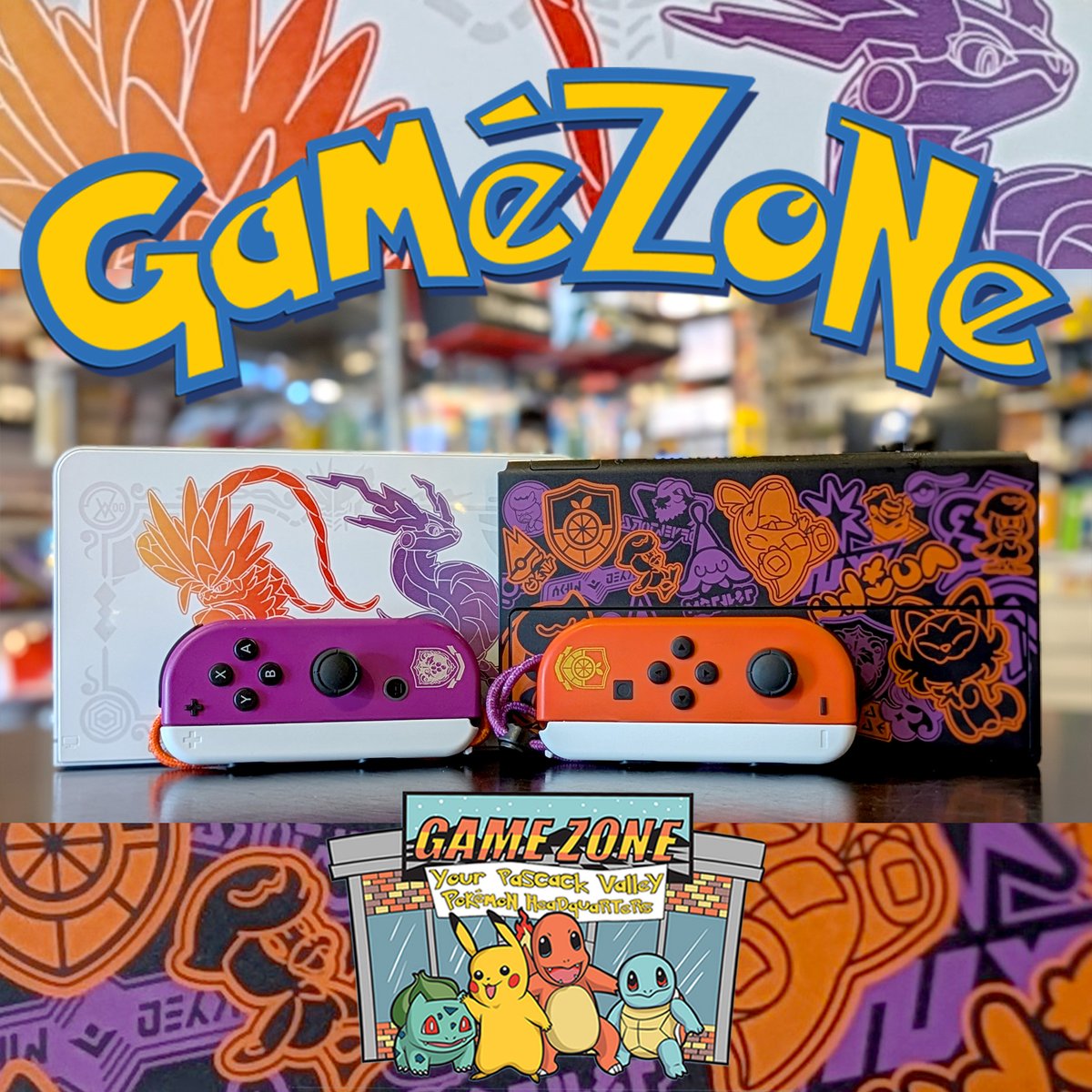 TJI! Nintendo Switch OLED Pokémon Scarlet &amp; Violet Edition – featuring Koraidon, Miraidon, and a vibrant themed dock and Joy-Con set! Perfect for trainers ready to explore Paldea! 🎮✨

#Pokemon #Nintendo #PokemonSwitch #NintendoSwitch #SwitchOLED #TheGameZone #HillsdaleNJ