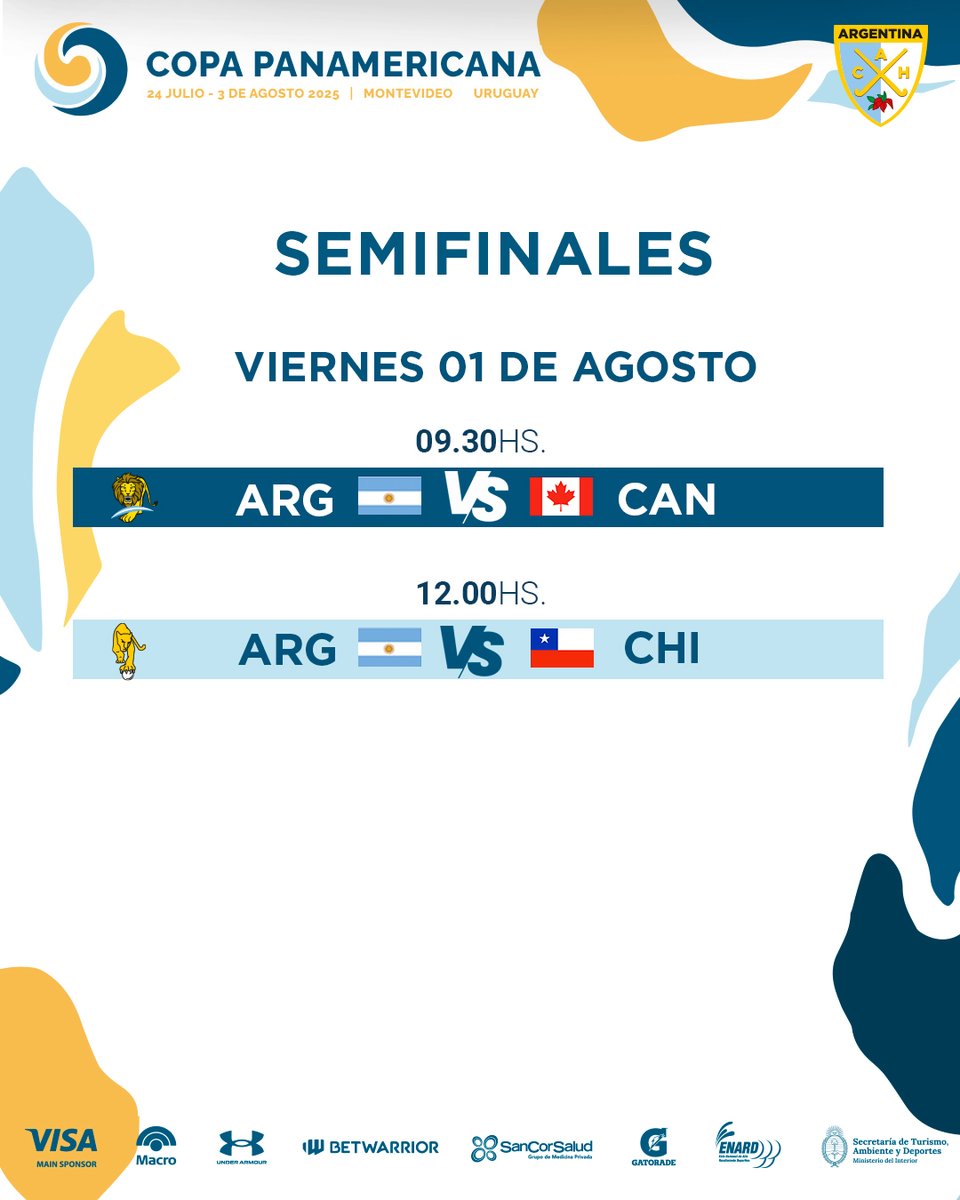 Argentina Hockey (@argfieldhockey) on Twitter photo ¡SEMIFINALES confirmadas! 🇦🇷
#LosLeones y #LasLeonas enfrentarán a Canadá y Chile, respectivamente, en las SEMIFINALES de la Copa Panamericana.
Anotá los partidos y seguí alentando a nuestros seleccionados.
🏟 Montevideo, Uruguay.
📺 <a href="/disneyplusla/">Disney+ Latinoamérica</a>
¡Vamos, Argentina!🩵🤍 ¡SEMIFINALES confirmadas! 🇦🇷
#LosLeones y #LasLeonas enfrentarán a Canadá y Chile, respectivamente, en las SEMIFINALES de la Copa Panamericana.
Anotá los partidos y seguí alentando a nuestros seleccionados.
🏟 Montevideo, Uruguay.
📺 <a href="/disneyplusla/">Disney+ Latinoamérica</a>
¡Vamos, Argentina!🩵🤍