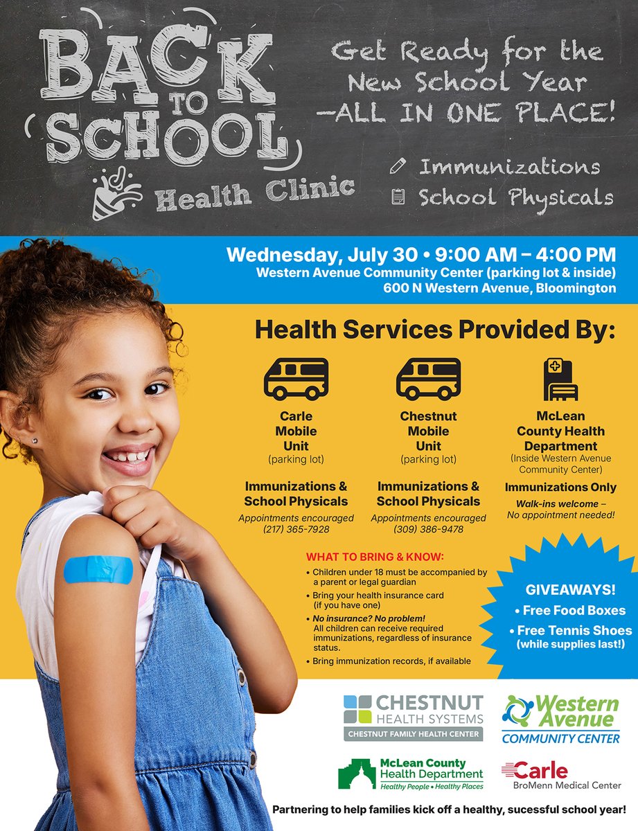 Today’s the Day - July 30th!
Our Back to School Health Clinic is happening today from 9:00 AM to 4:00 PM at Western Avenue Community Center. Get your child ready for the school year with immunizations and school physicals.
Let’s start the year off strong-see the flyer for details