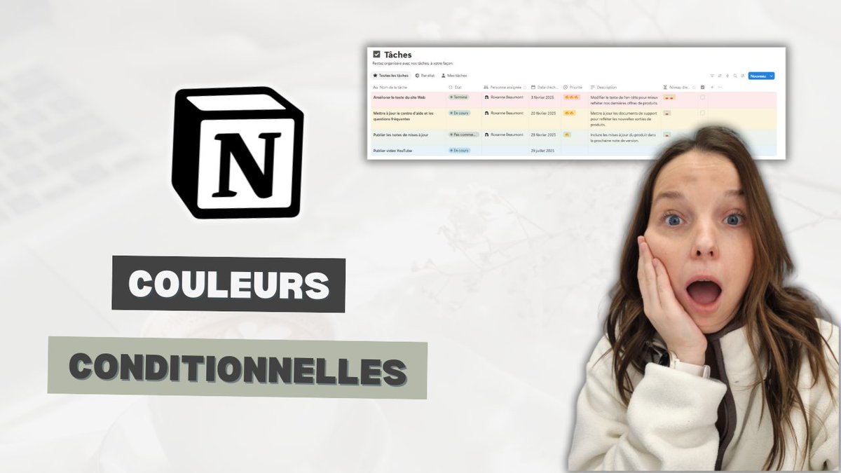 roxannenotion's tweet image. Nouveauté @NotionHQ: les couleurs conditionnelles | Dernière nouveauté — Juillet 2025 🎥
👉🏼 youtu.be/kg3YMETuvBg
#notion #notionapp #notioncouleurs